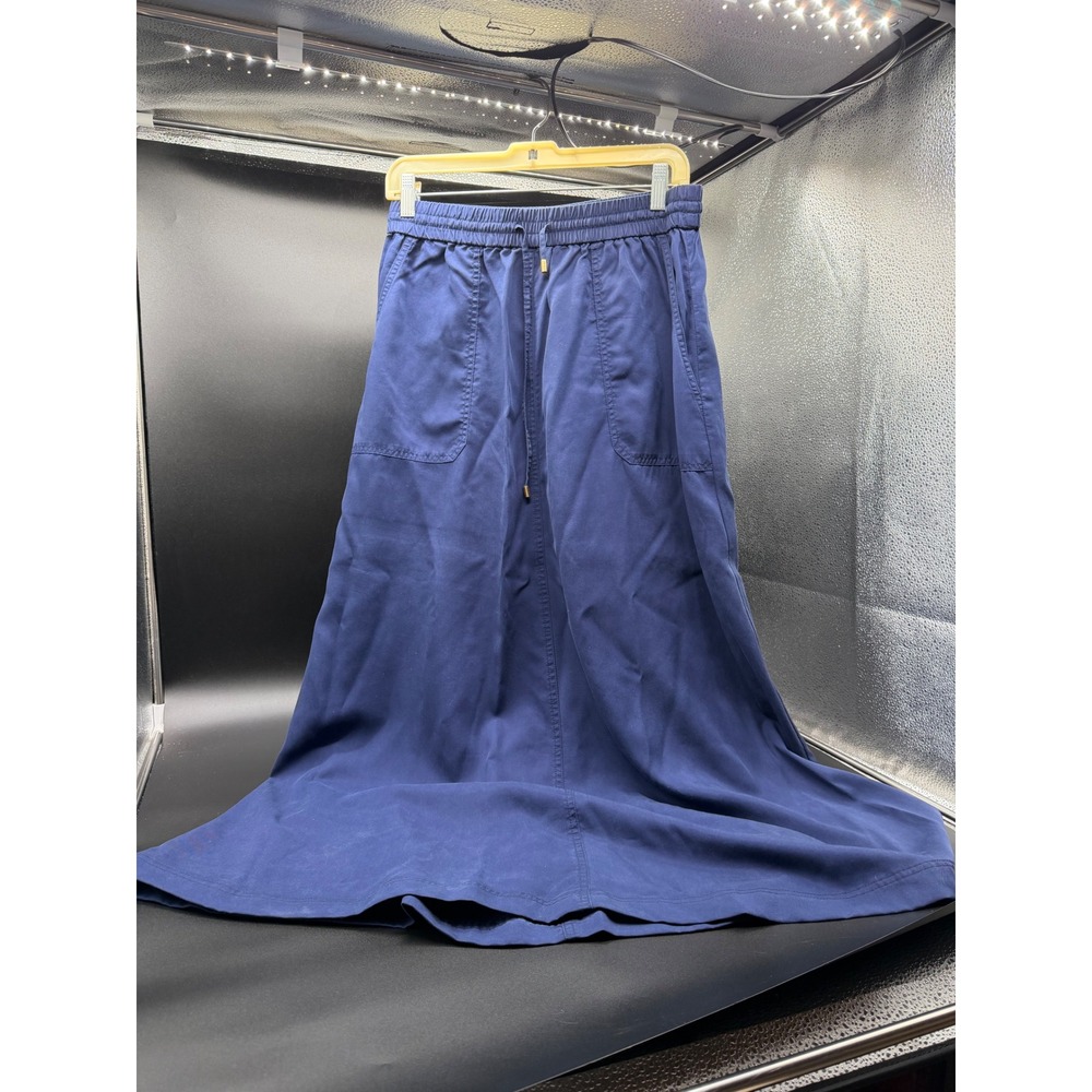 Lauren Ralph Lauren Womens Navy‎ Blue Drawstring Elastic Waist Maxi Skirt Small